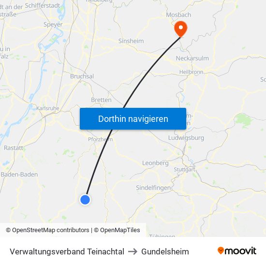 Verwaltungsverband Teinachtal to Gundelsheim map