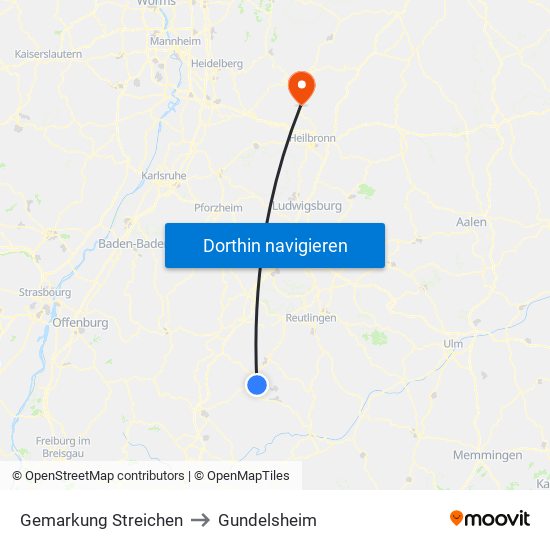 Gemarkung Streichen to Gundelsheim map