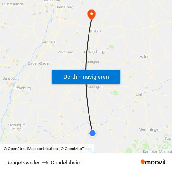 Rengetsweiler to Gundelsheim map