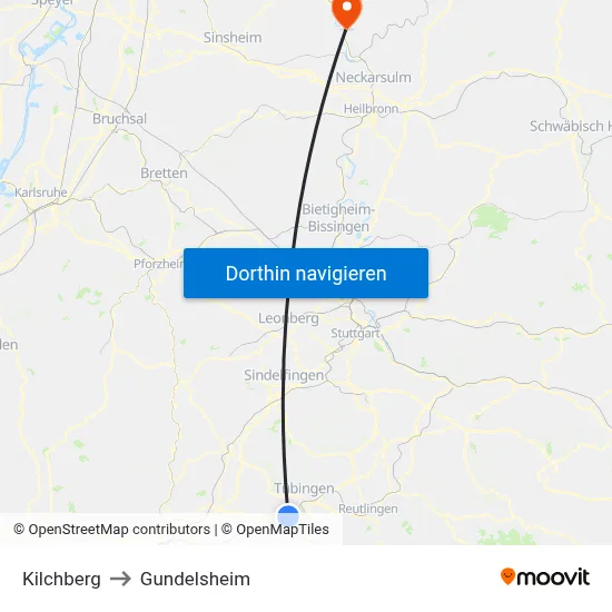 Kilchberg to Gundelsheim map