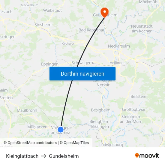Kleinglattbach to Gundelsheim map