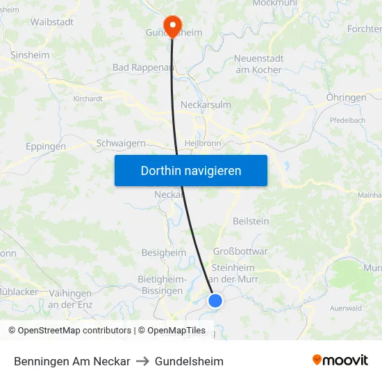Benningen Am Neckar to Gundelsheim map