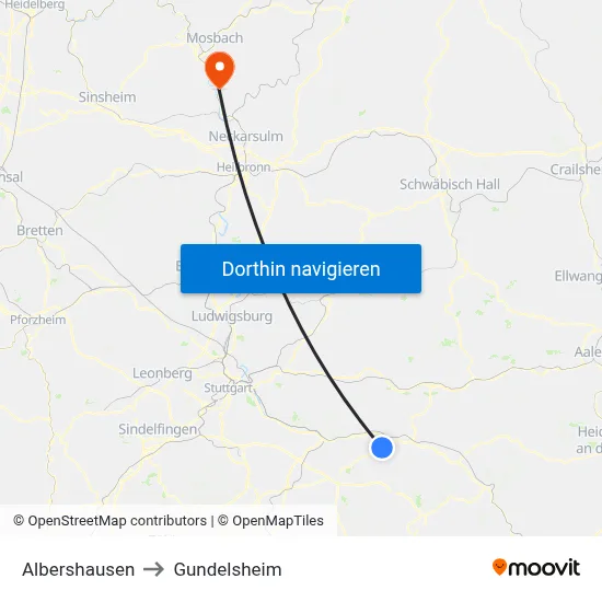 Albershausen to Gundelsheim map