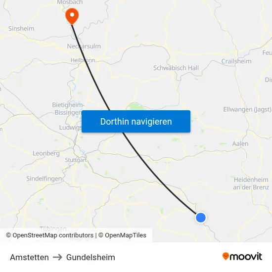 Amstetten to Gundelsheim map