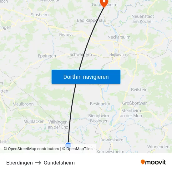 Eberdingen to Gundelsheim map