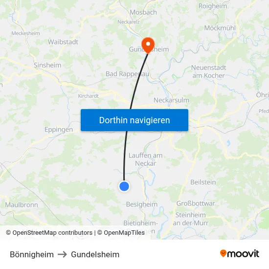 Bönnigheim to Gundelsheim map