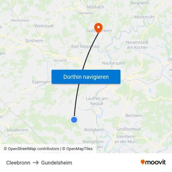 Cleebronn to Gundelsheim map