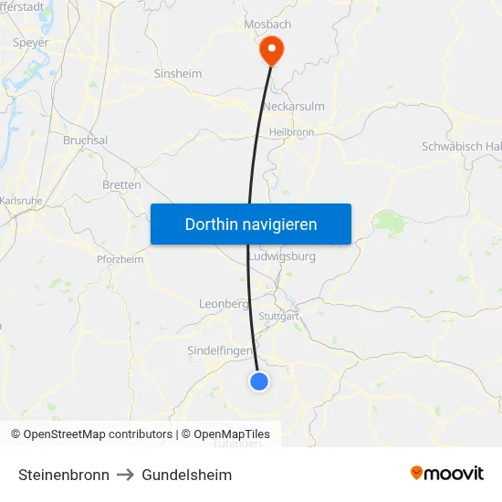 Steinenbronn to Gundelsheim map