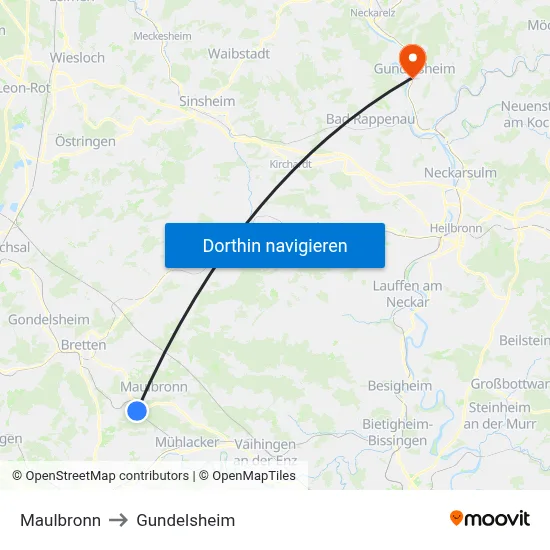 Maulbronn to Gundelsheim map