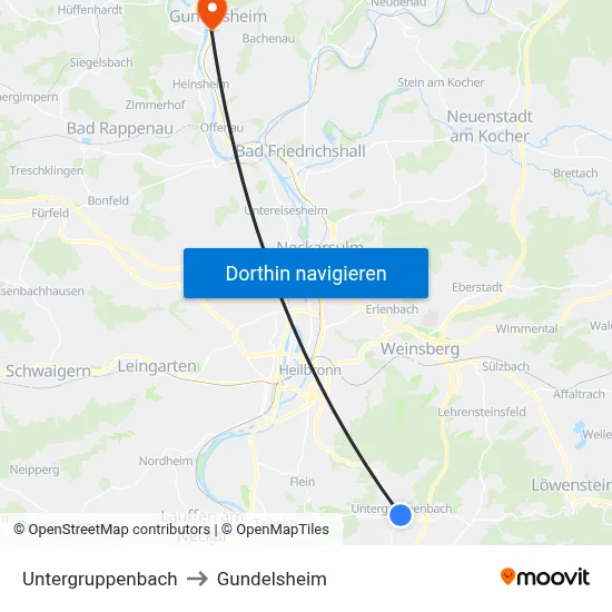 Untergruppenbach to Gundelsheim map