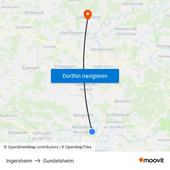 Ingersheim to Gundelsheim map