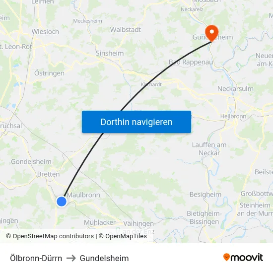 Ölbronn-Dürrn to Gundelsheim map