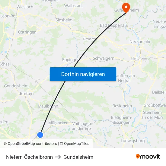 Niefern-Öschelbronn to Gundelsheim map