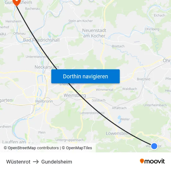Wüstenrot to Gundelsheim map