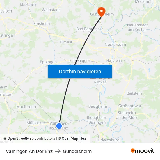 Vaihingen An Der Enz to Gundelsheim map