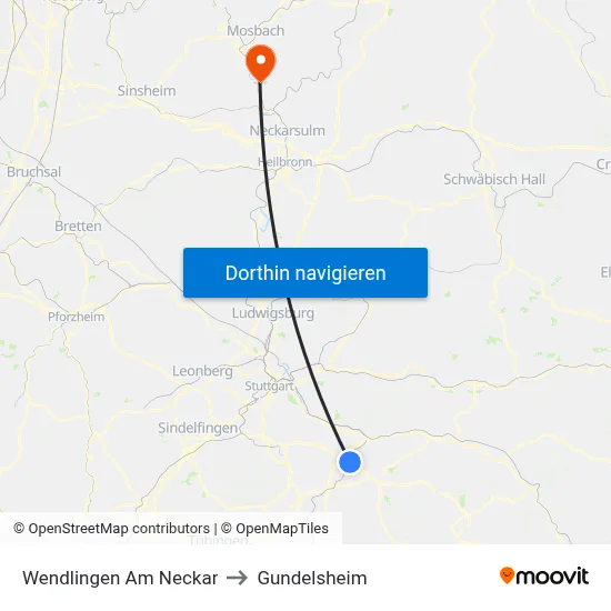 Wendlingen Am Neckar to Gundelsheim map