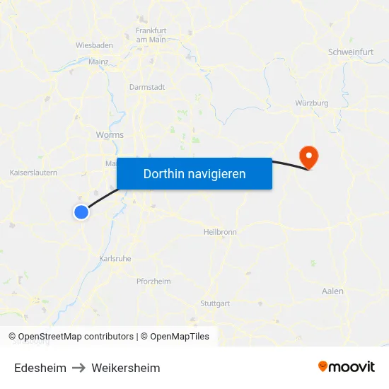 Edesheim to Weikersheim map