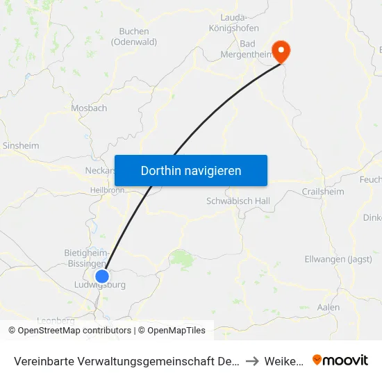 Vereinbarte Verwaltungsgemeinschaft Der Stadt Freiberg am Neckar to Weikersheim map