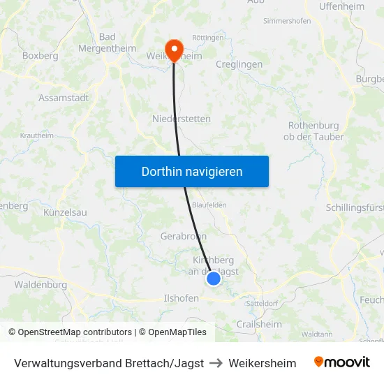 Verwaltungsverband Brettach/Jagst to Weikersheim map