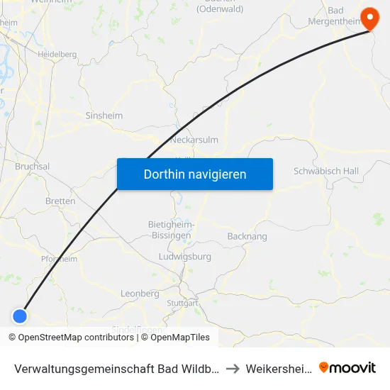Verwaltungsgemeinschaft Bad Wildbad to Weikersheim map
