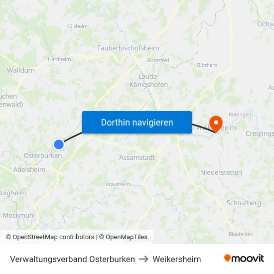 Verwaltungsverband Osterburken to Weikersheim map