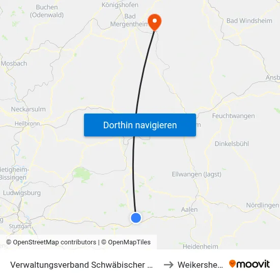 Verwaltungsverband Schwäbischer Wald to Weikersheim map