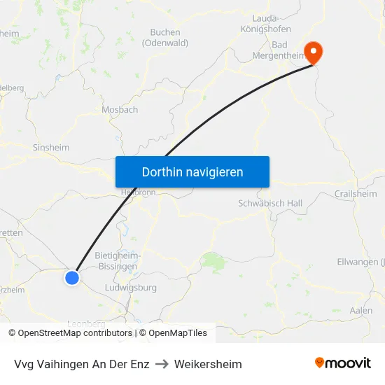Vvg Vaihingen An Der Enz to Weikersheim map