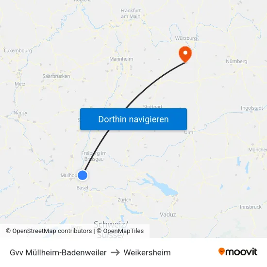 Gvv Müllheim-Badenweiler to Weikersheim map