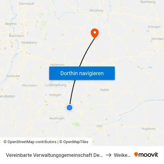 Vereinbarte Verwaltungsgemeinschaft Der Stadt Kirchheim Unter Teck to Weikersheim map
