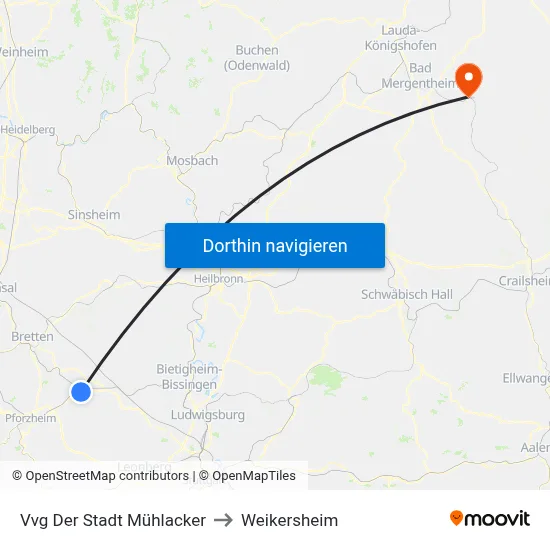Vvg Der Stadt Mühlacker to Weikersheim map