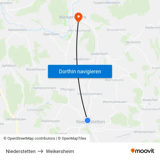 Niederstetten to Weikersheim map