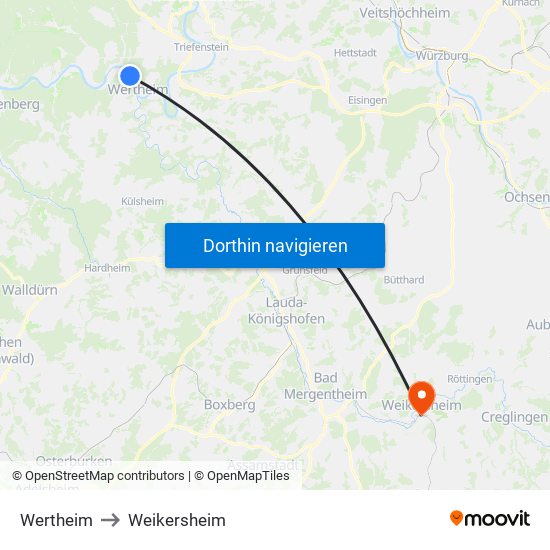 Wertheim to Weikersheim map