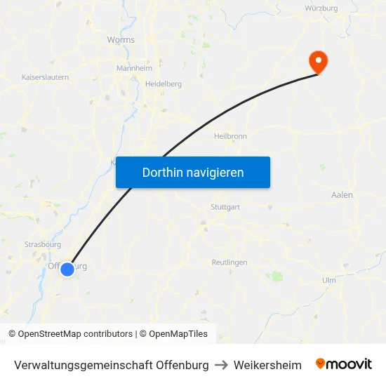 Verwaltungsgemeinschaft Offenburg to Weikersheim map