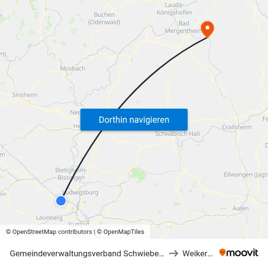 Gemeindeverwaltungsverband Schwieberdingen-Hemmingen to Weikersheim map