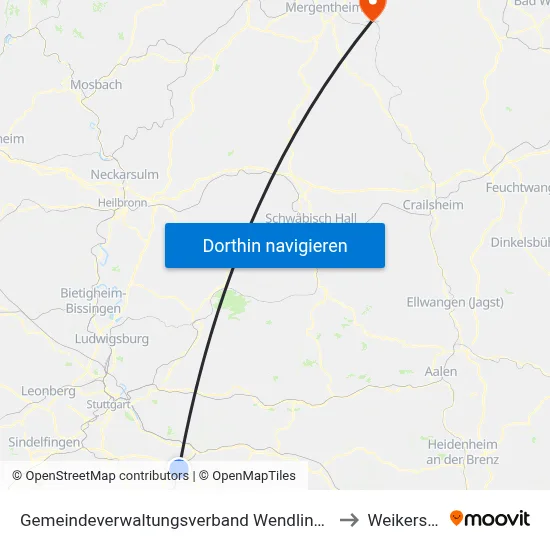 Gemeindeverwaltungsverband Wendlingen am Neckar to Weikersheim map