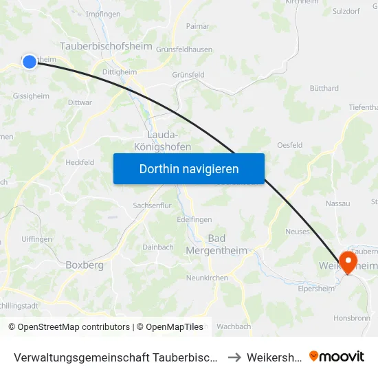 Verwaltungsgemeinschaft Tauberbischofsheim to Weikersheim map