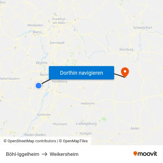 Böhl-Iggelheim to Weikersheim map