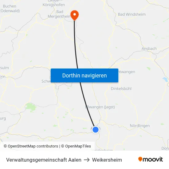 Verwaltungsgemeinschaft Aalen to Weikersheim map