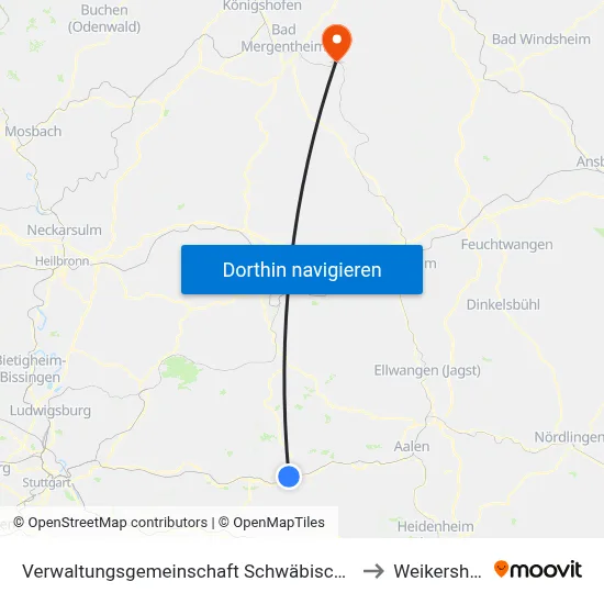Verwaltungsgemeinschaft Schwäbisch Gmünd to Weikersheim map