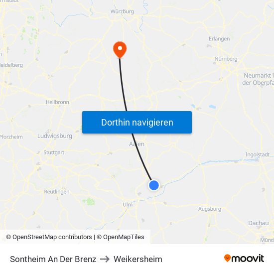 Sontheim An Der Brenz to Weikersheim map