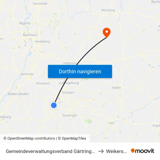 Gemeindeverwaltungsverband Gärtringen/Ehningen to Weikersheim map