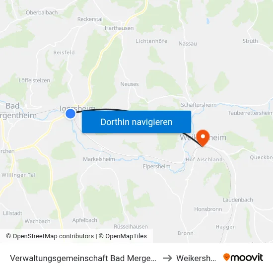 Verwaltungsgemeinschaft Bad Mergentheim to Weikersheim map