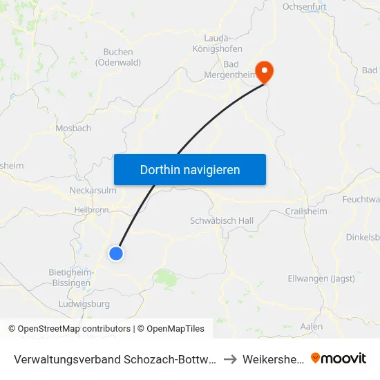 Verwaltungsverband Schozach-Bottwartal to Weikersheim map