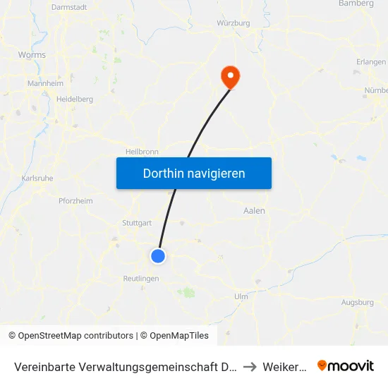 Vereinbarte Verwaltungsgemeinschaft Der Stadt Nürtingen to Weikersheim map
