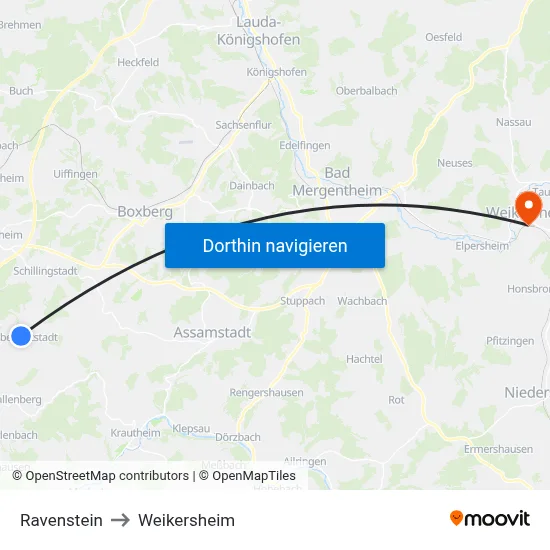 Ravenstein to Weikersheim map