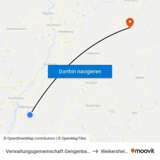 Verwaltungsgemeinschaft Gengenbach to Weikersheim map