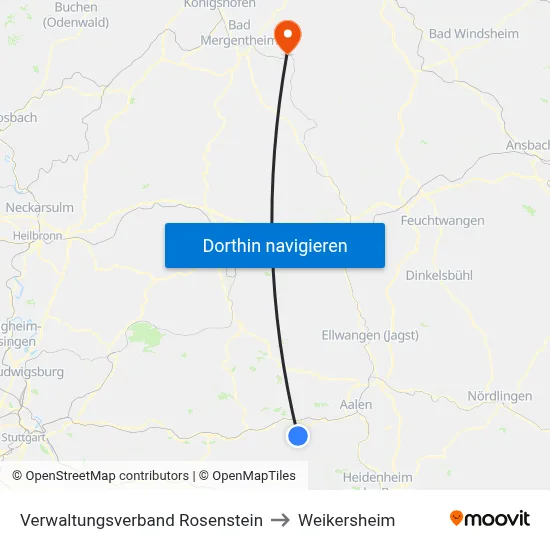 Verwaltungsverband Rosenstein to Weikersheim map