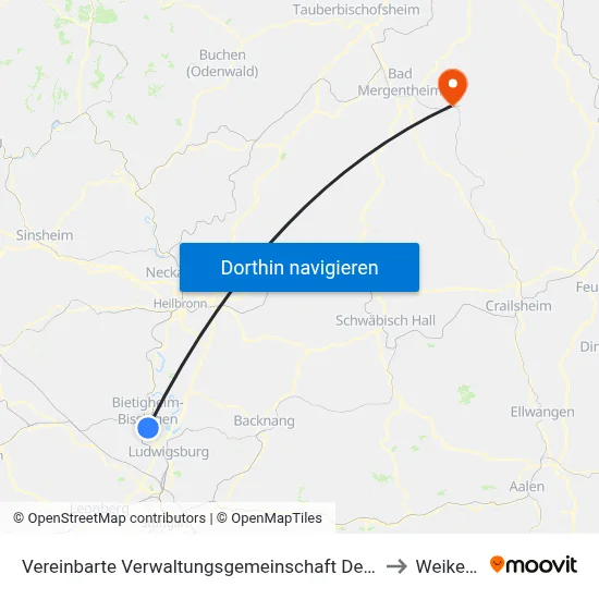 Vereinbarte Verwaltungsgemeinschaft Der Stadt Bietigheim-Bissingen to Weikersheim map