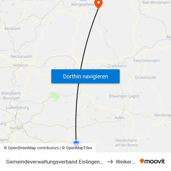Gemeindeverwaltungsverband Eislingen-Ottenbach-Salach to Weikersheim map