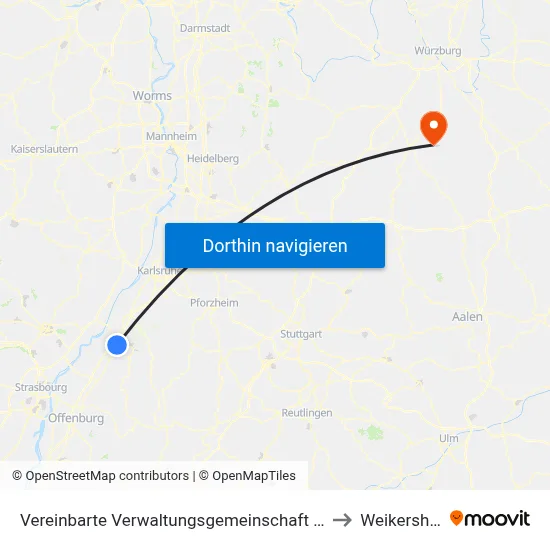 Vereinbarte Verwaltungsgemeinschaft Sinzheim to Weikersheim map